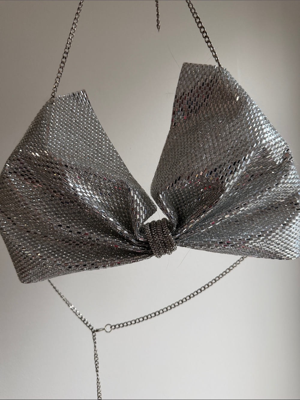 Silver Sequin Bow Halter Top